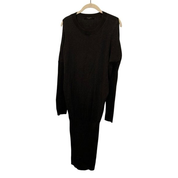 All Saints black cold shoulder tapered skirt flowy top sweater knit dress M - Picture 2 of 7
